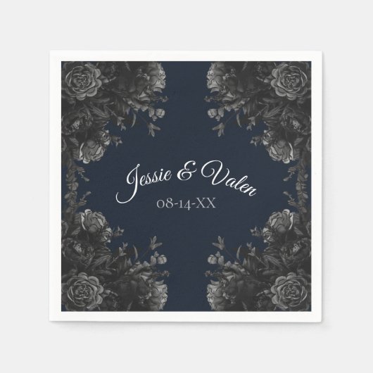 Navy Blue Black Rozen Wedding Servet (Voorkant)
