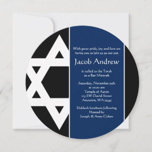 Navy Blue Black Star van David Round Bar Mitzvah Kaart