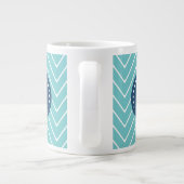 Navy Blue, Blauwgroen Chevron Pattern | Uw monogra Jumbo Mok (Achterkant)