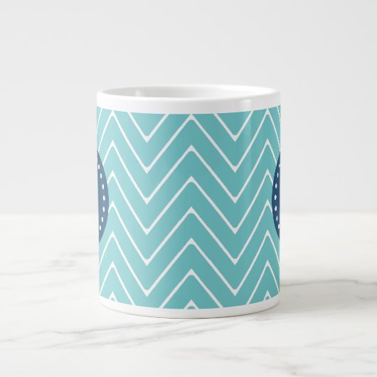 Navy Blue, Blauwgroen Chevron Pattern | Uw monogra Jumbo Mok (Voorkant)