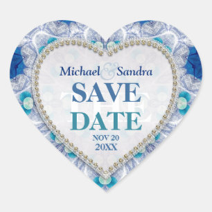 Navy Blue + Blauwgroen Save the Date Sticker