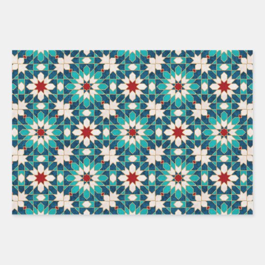 Navy Blue Blauwgroen witte marmer Marokkaanse moza Inpakpapier Vel (Voorkant 3)