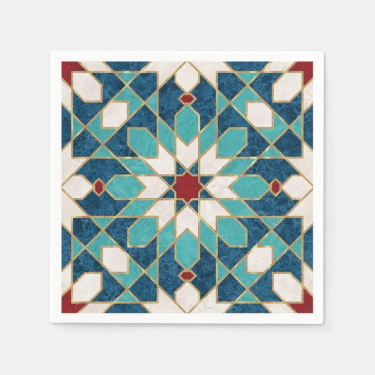 Navy Blue Blauwgroen witte marmer Marokkaanse moza Servet (Voorkant)