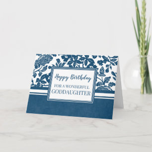 Navy Blue Bloemen Goddochter Verjaardag Kaart