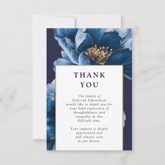 Navy Blue Bloemen Viering van het leven begrafenis Bedankkaart (Voorkant)