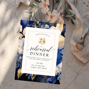 Navy Blue Bloemen Wijnproeverij Oefendiner Kaart