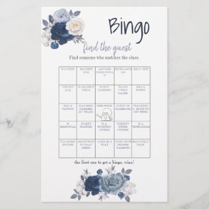 Navy Blue Bloemige Vind de Gast Bingo Flyer
