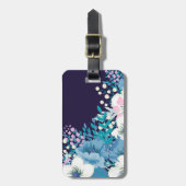 Navy Blue Blossom Floral Bagagelabel (Voorkant verticaal)