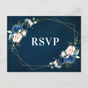 Navy Blue Blush Bloemen Botanische Geometrische RS Briefkaart