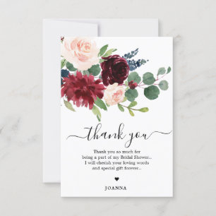 Navy Blue Blush Bourgogne Floral Vrijgezellenfeest Bedankkaart