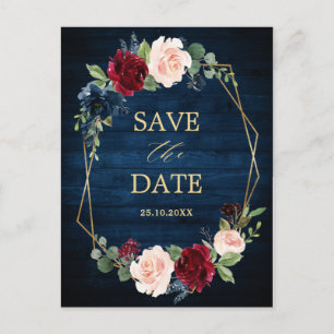 Navy Blue Blush Bourgogne Geometrische Save the Da Briefkaart