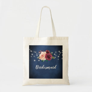 Navy Blue Blush Bourgondië Roos Lights bruidsmeisj Tote Bag
