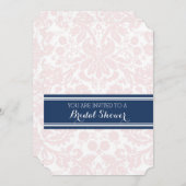 Navy Blue Blush Damask Bruids Douche Uitnodiging (Voorkant / Achterkant)