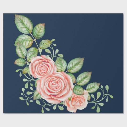 Navy Blue Blush Floral Cadeaupapier (Vlak)