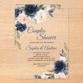 Navy Blue & Blush Floral Couples Shower Invitation (Recto)