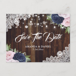 Navy Blue Blush Floral Enregistrer La Date Carte P
