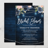 Navy Blue Blush Floral String Light Vrijgezellenfe Kaart (Voorkant / Achterkant)