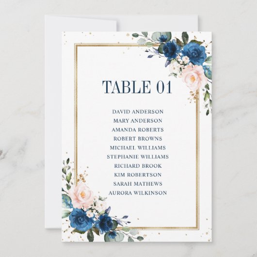 Navy Blue Blush Geometric Wedding Seating Chart Kaart (Voorkant)