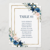Navy Blue Blush Geometric Wedding Seating Chart Kaart (Voorkant / Achterkant)