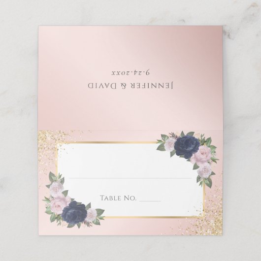 Navy Blue Blush Gold Wedding Table Number (Buitenkant ongevouwen)
