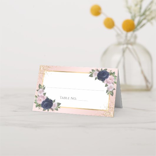 Navy Blue Blush Gold Wedding Table Number (Voorkant)