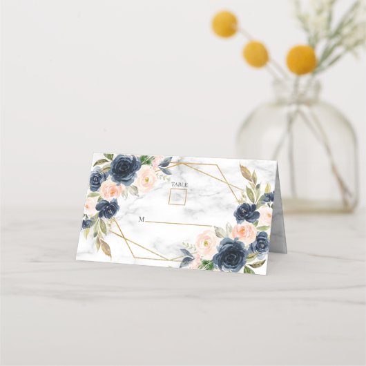 Navy Blue Blush Marble Geometric Floral Wedding (Voorkant)