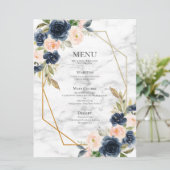 Navy Blue Blush Marble Geometric Floral Wedding Menu (Staand voorkant)