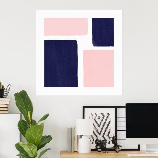 Navy Blue Blush-minimaliskleurenblok Poster (Thuiskantoor)
