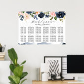 Navy Blue Blush Pink Botanical Seating Chart Poster (Thuiskantoor)
