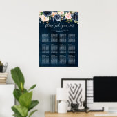 Navy Blue Blush Pink Botanical Seating Chart Poster (Thuiskantoor)