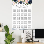 Navy Blue Blush Pink Botanical Seating Chart Poster (Thuiskantoor)