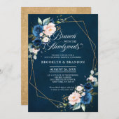 Navy Blue Blush Pink Brunch met de nieuwe poten in Kaart (Voorkant / Achterkant)