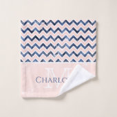 Navy Blue Blush Pink Chevron Nom de la Parties sci (Gant de toilette)