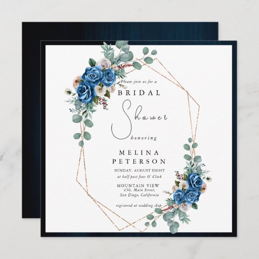 Navy Blue Blush Pink Dusty Floral Vrijgezellenfees Kaart (Voorkant / Achterkant)