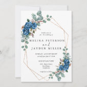 Navy Blue Blush Pink Dusty Floral Wedding Kaart (Voorkant)