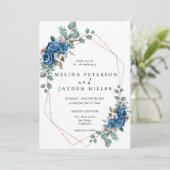 Navy Blue Blush Pink Dusty Floral Wedding Kaart (Staand voorkant)