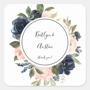 Navy Blue & Blush Pink Floral bedankt Vierkante Sticker