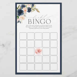 Navy Blue Blush Pink Floral Bingo Game