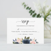 Navy Blue Blush Pink Floral Blossom Wedding RSVP (Staand voorkant)