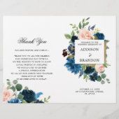 Navy Blue Blush Pink Floral Folded Wedding Program (Voorkant)