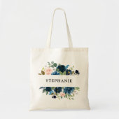Navy Blue Blush Pink Floral Rustic Boho Canvas tas (Voorkant)