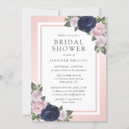 Navy Blue Blush Pink Floral Vrijgezellenfeest Kaart
