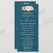 Navy Blue Blush Pink Floral Wedding Programme Programma (Voorkant / Achterkant)