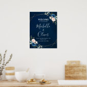 Navy Blue Blush Pink Florals Weddenschap Welkom Poster (Keuken)