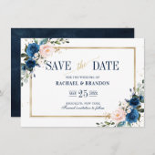 Navy Blue Blush Pink Geometric Sla de datumkaart o (Voorkant / Achterkant)