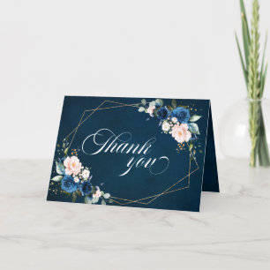 Navy Blue Blush Pink Geometric Wedding Bedankkaart