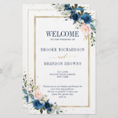 Navy Blue Blush Pink Geometric Wedding Programme (Voorkant / Achterkant)