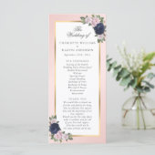 Navy Blue Blush Pink Gold Floral Weddenschap Programma (Staand voorkant)