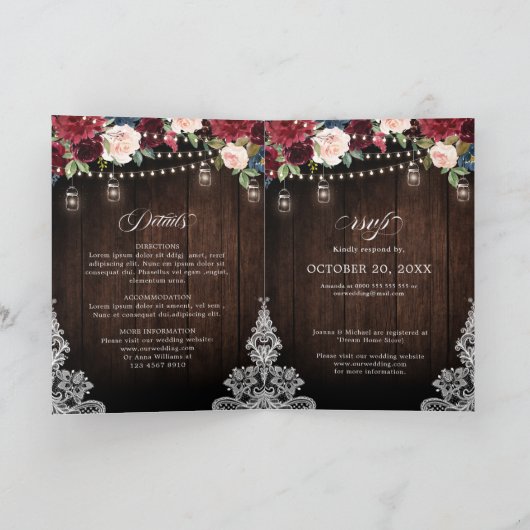 Navy Blue Blush Pink Rose Boho All in one Weddensc (Binnen)