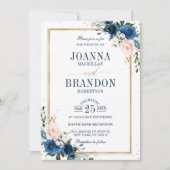 Navy Blue Blush Pink Rose Boho Geometric Wedding Kaart (Voorkant)